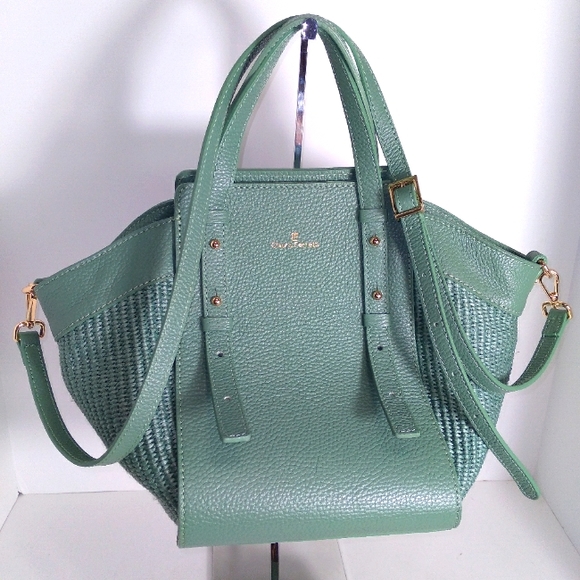 Handbags - Chiara Ferretti Genuine Italian Leather Woven dk Menta Mint SatcheCrossbody
